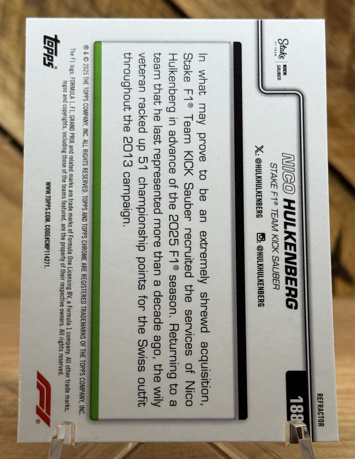 Nico Hulkenberg – Kick Sauber · 2025 Topps Chrome F1 #188 On The Move Refractor
