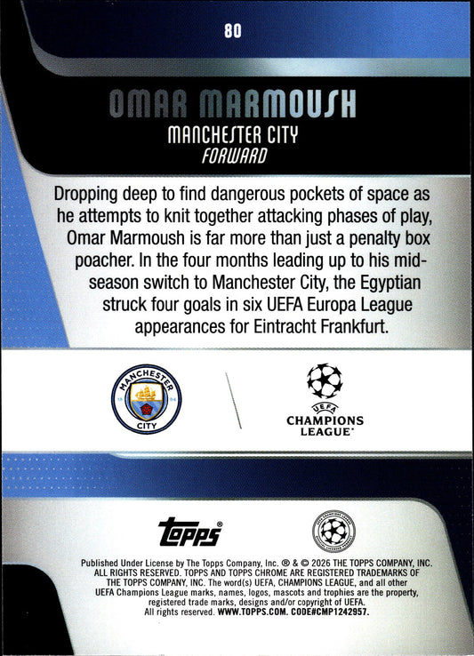 2025-26 Topps Chrome UEFA Club Competitions #80 Omar Marmoush – Manchester City – back