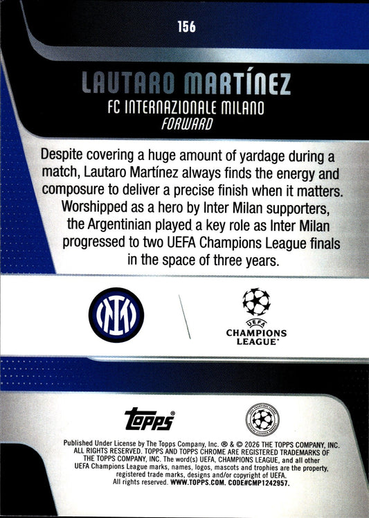 2025-26 Topps Chrome UEFA Club Competitions #156 Lautaro Martínez – Inter Milan – back