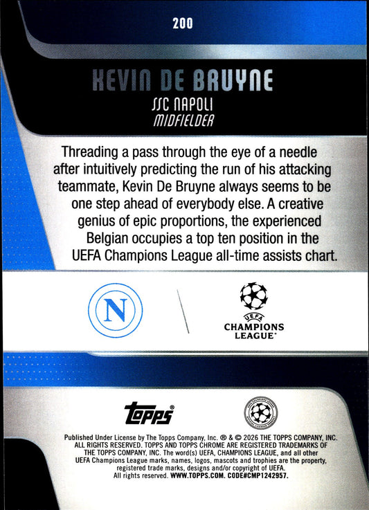 2025-26 Topps Chrome UEFA Club Competitions #200 Kevin De Bruyne – SSC Napoli – back