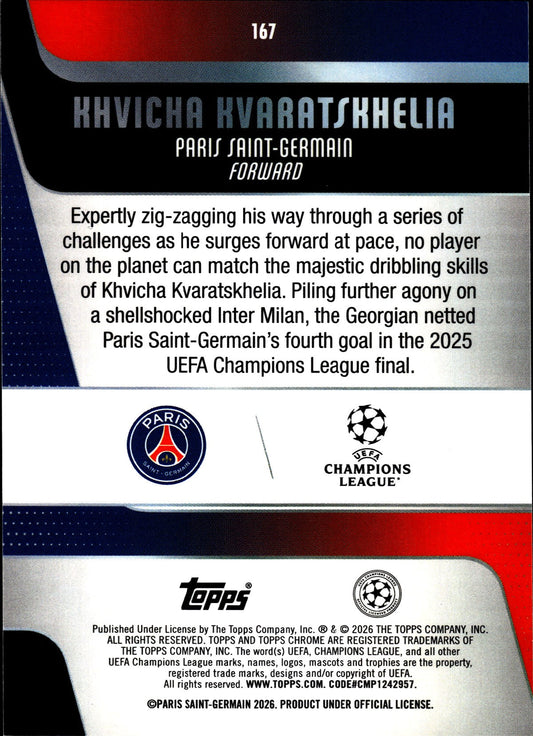 2025-26 Topps Chrome UEFA Club Competitions #167 Khvicha Kvaratskhelia – Paris Saint-Germain – back