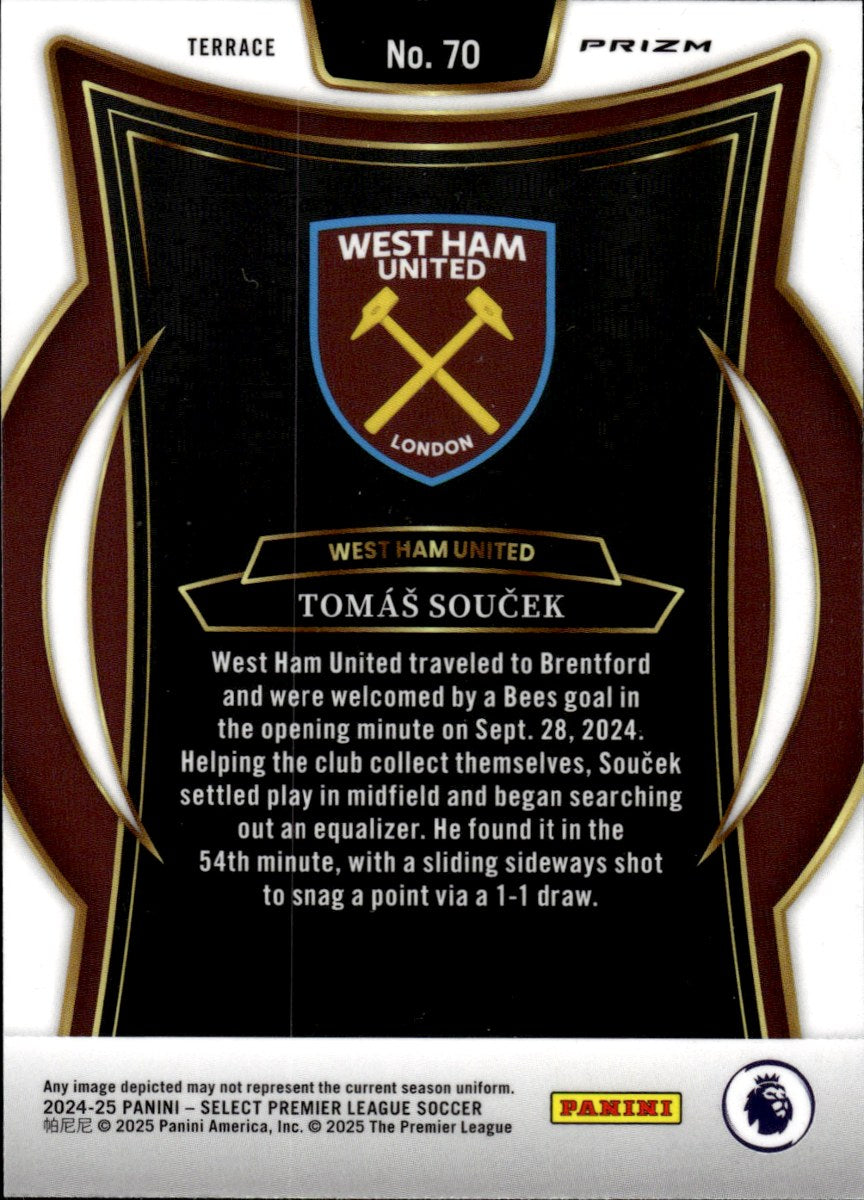 Tomáš Souček – West Ham United · 2024-25 Panini Select Premier League #70 Terrace Pink Ice Prizm – back
