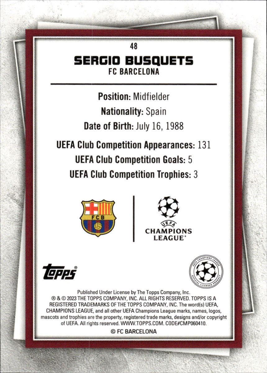 Sergio Busquets – FC Barcelona · 2022-23 Topps UEFA Superstars #48 Uncommon – back