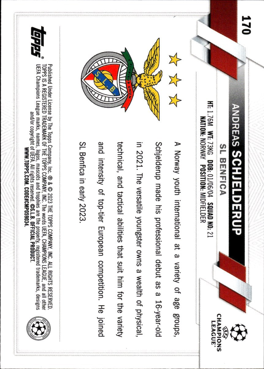Andreas Schjelderup – SL Benfica · 2022-23 Topps UEFA Club Competitions #170 RC – back