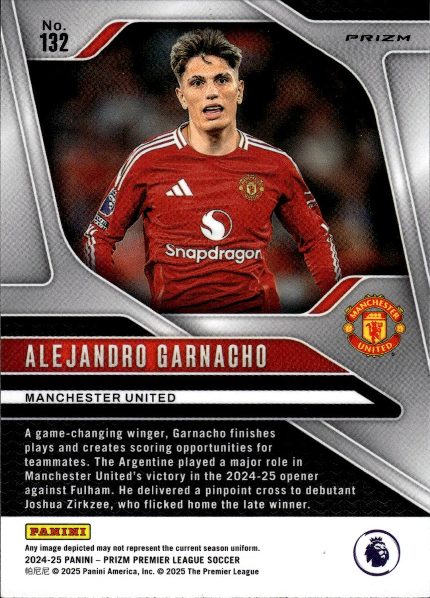 Alejandro Garnacho – Manchester United · 2024-25 Panini Prizm Premier League #132 Orange Mojo Prizm – back