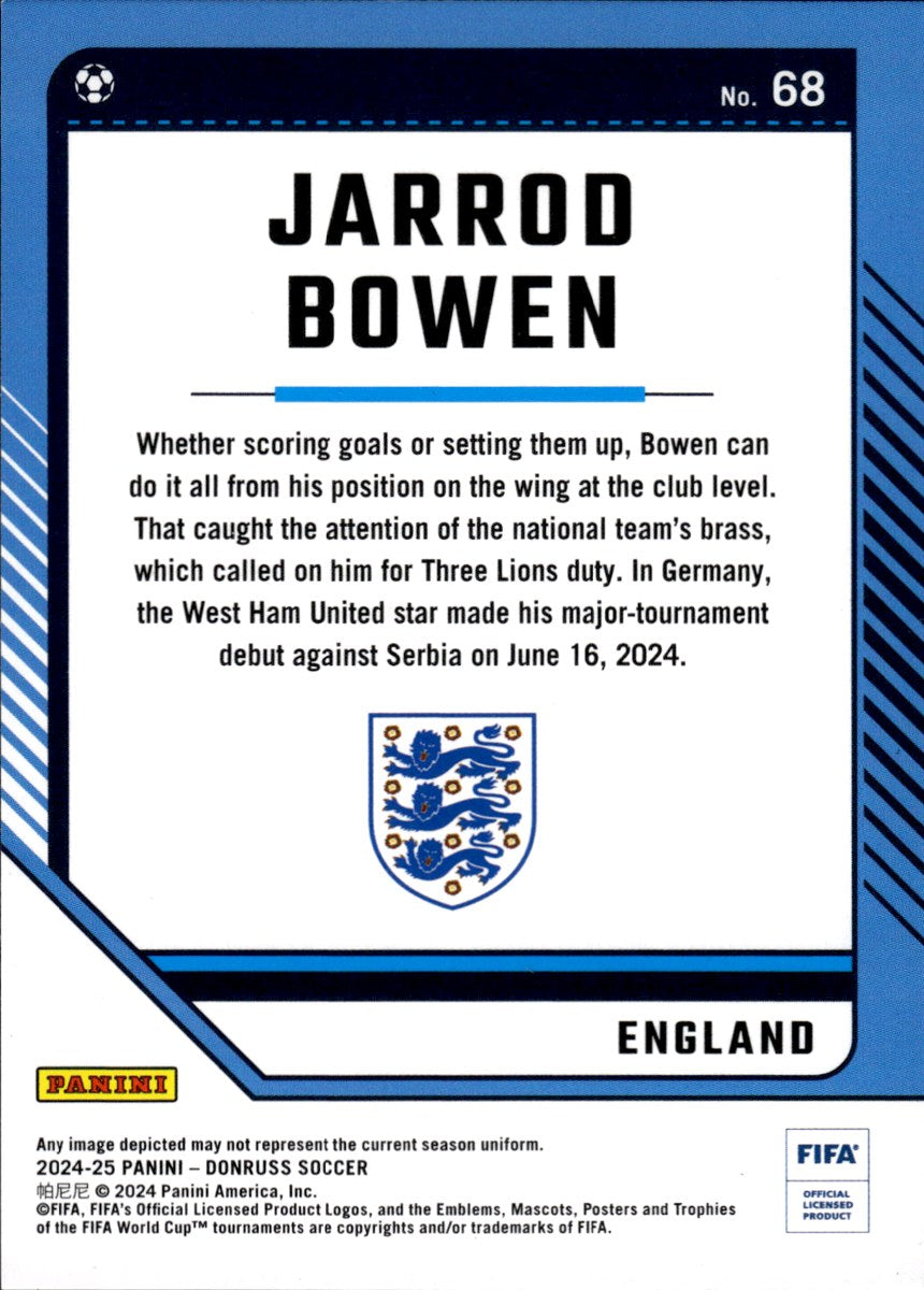 Jarrod Bowen – England · 2024-25 Panini Donruss Soccer #68 Cubic Parallel – back