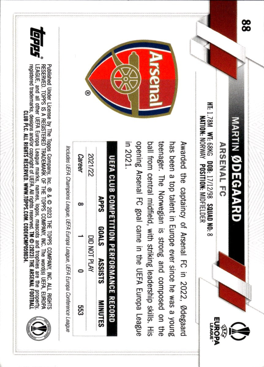 Martin Ødegaard – Arsenal FC · 2022-23 Topps UEFA Club Competitions #88 – back