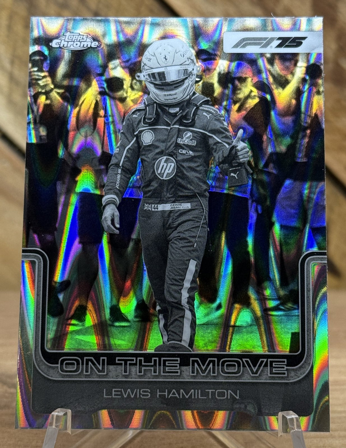 Lewis Hamilton – Ferrari · 2025 Topps Chrome F1 #191 On The Move B&W RayWave Refractor