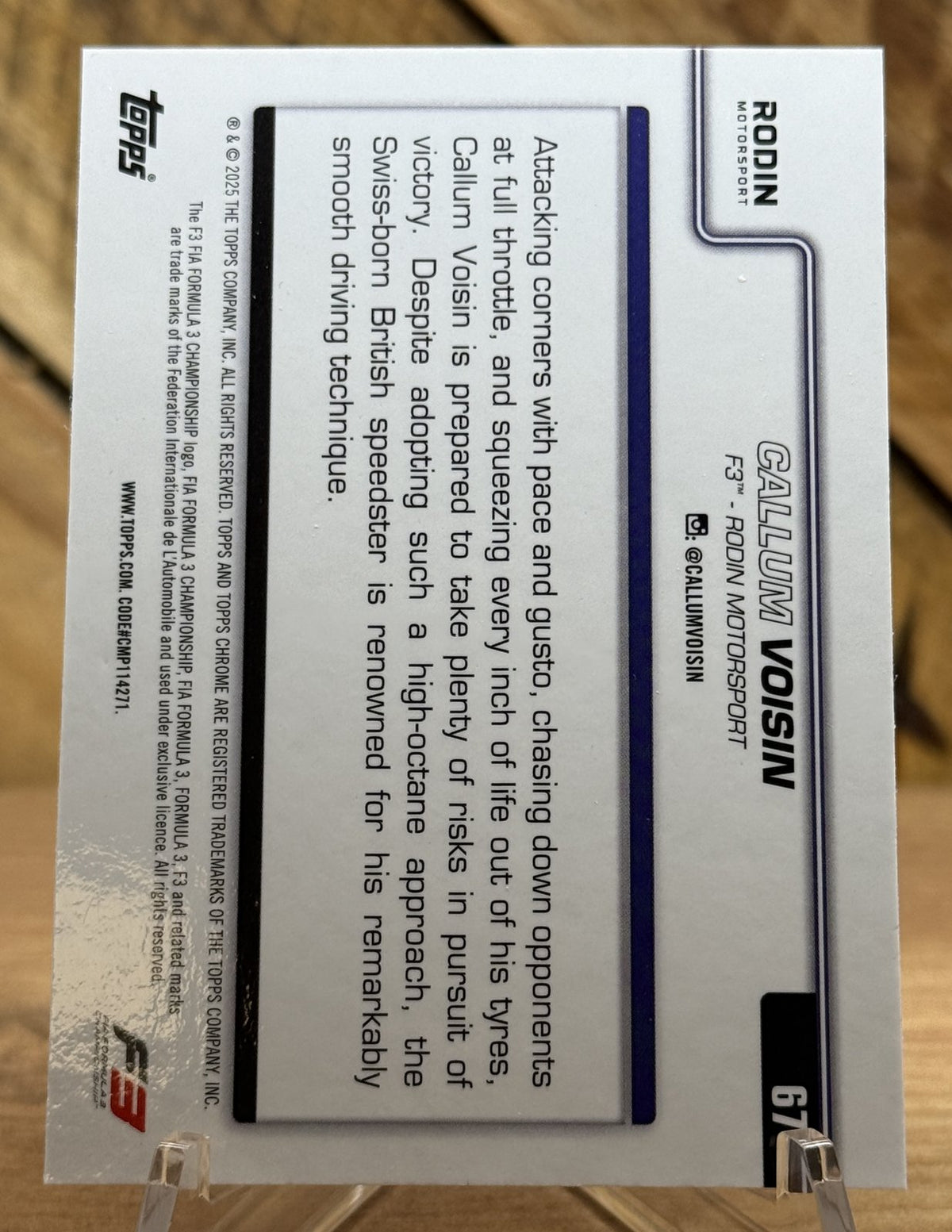 Callum Voisin – Rodin Motorsport (F3) · 2025 Topps Chrome F1 #67 Pink RayWave Refractor /250