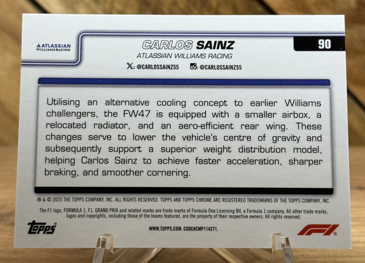 Carlos Sainz – Williams · 2025 Topps Chrome F1 #90 Aqua Refractor /199