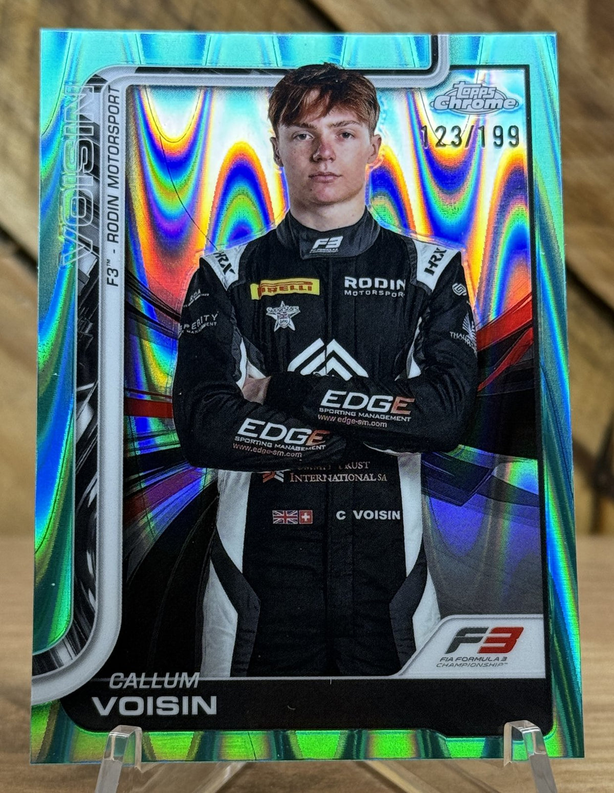 Callum Voisin – Rodin Motorsport (F3) · 2025 Topps Chrome F1 #67 Aqua RayWave Refractor /199