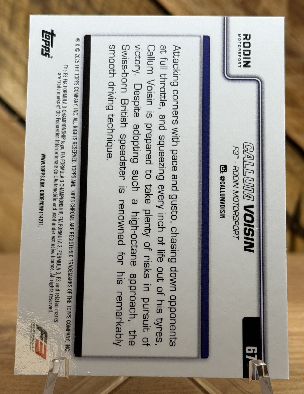 Callum Voisin – Rodin Motorsport (F3) · 2025 Topps Chrome F1 #67 Aqua RayWave Refractor /199
