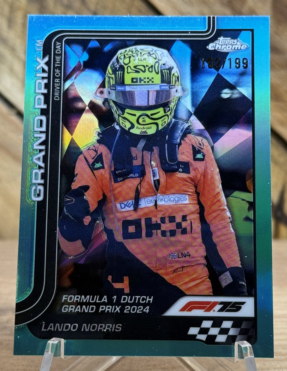 Lando Norris – McLaren · 2025 Topps Chrome F1 #136 Driver of the Day (Dutch GP 2024) Aqua Refractor /199
