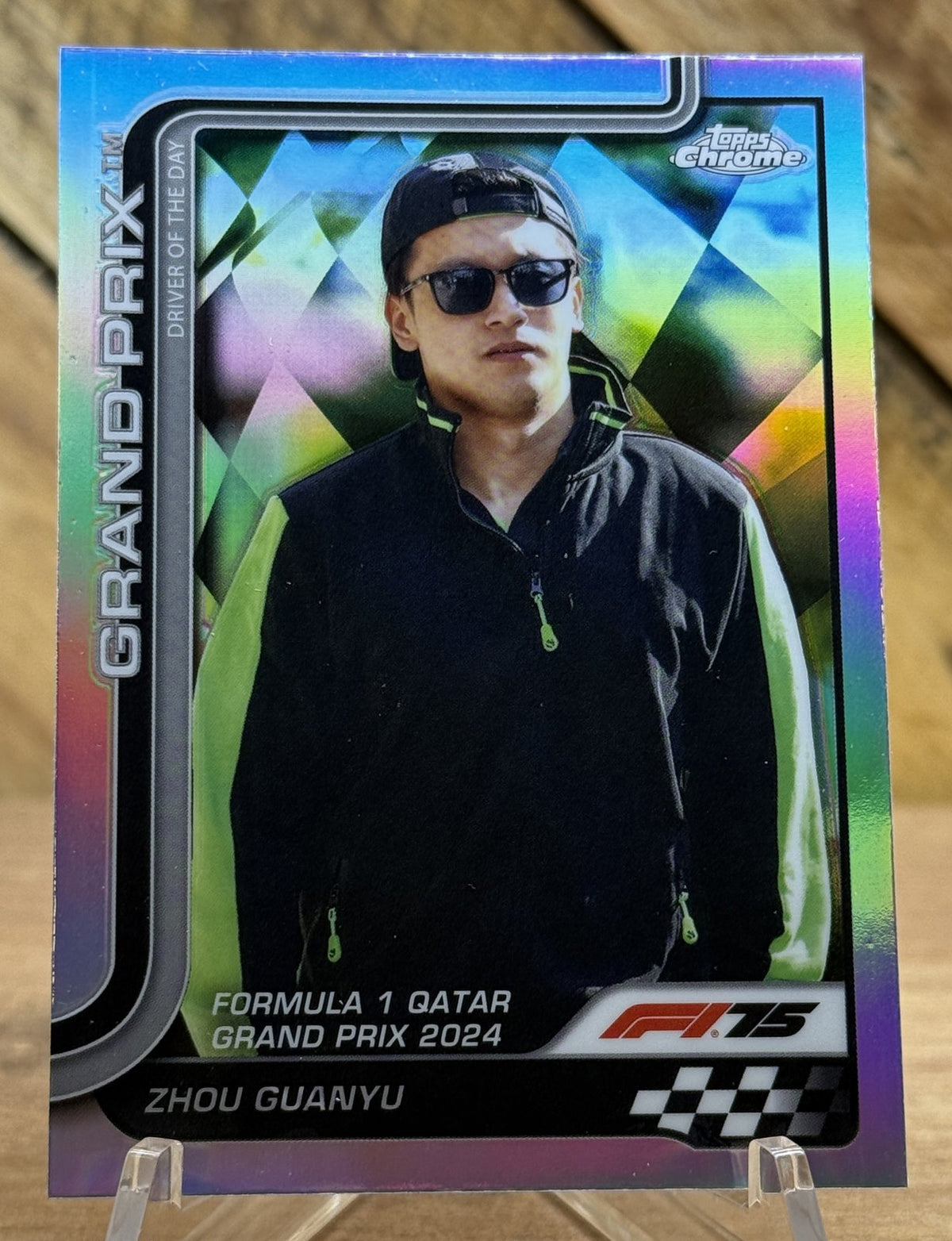 Zhou Guanyu – Kick Sauber · 2025 Topps Chrome F1 #144 Driver of the Day (Qatar GP 2024) Refractor