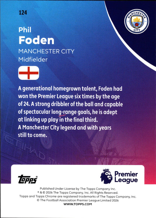 2025-26 Topps Chrome Premier League #124 Phil Foden – Manchester City – back