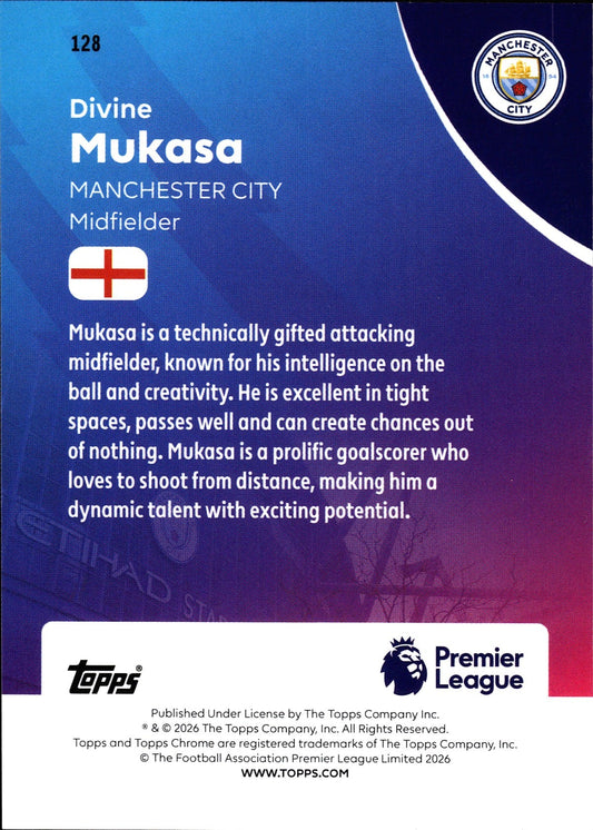 2025-26 Topps Chrome Premier League #128 Divine Mukasa RC – Manchester City – back