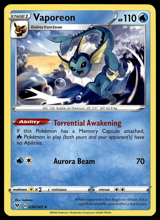 Pokémon – Vaporeon 030/185 – Vivid Voltage – Rare – front