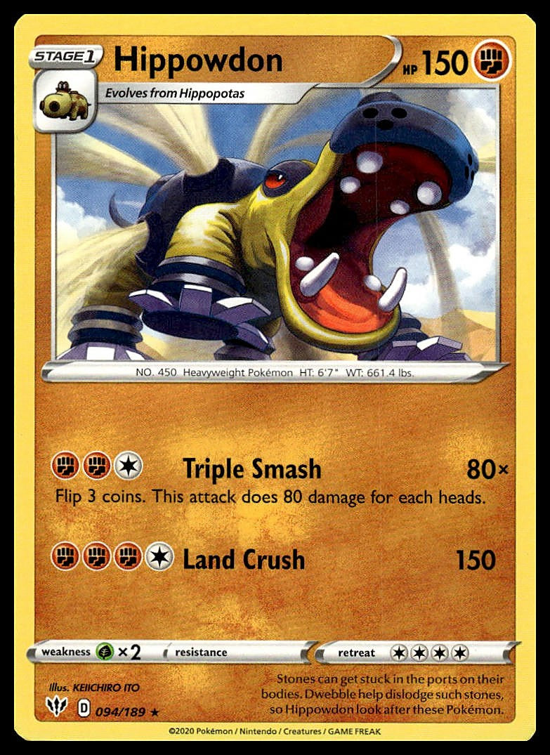 Pokémon – Hippowdon 094/189 – Darkness Ablaze – Rare – front