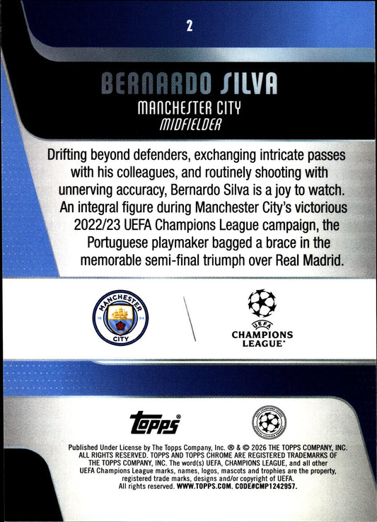 2025-26 Topps Chrome UEFA Club Competitions #2 Bernardo Silva – Manchester City – back