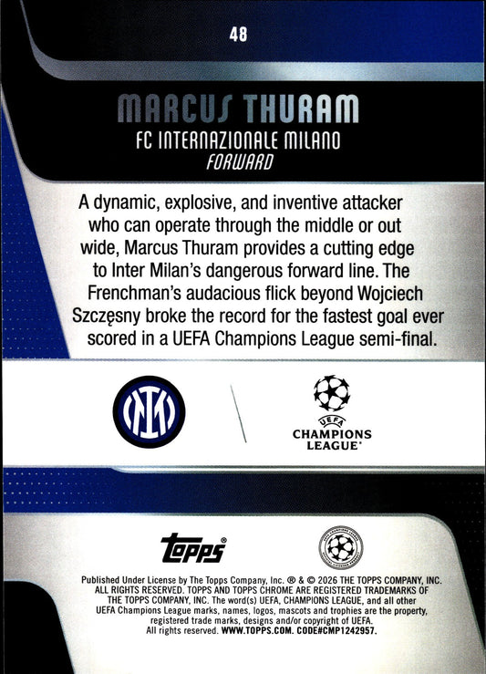2025-26 Topps Chrome UEFA Club Competitions #48 Marcus Thuram – Inter Milan – back