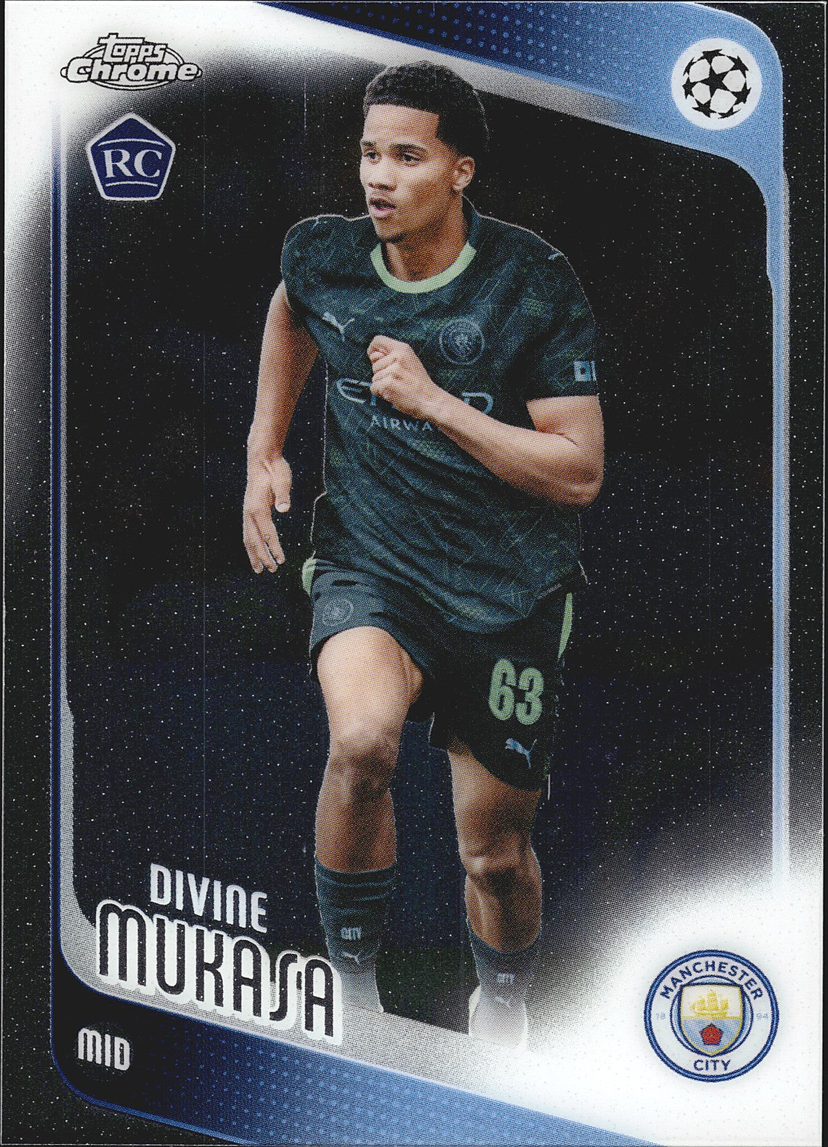 2025-26 Topps Chrome UEFA Club Competitions #49 Divine Mukasa RC – Manchester City – front