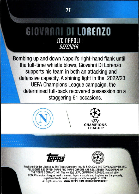 2025-26 Topps Chrome UEFA Club Competitions #77 Giovanni Di Lorenzo – SSC Napoli – back