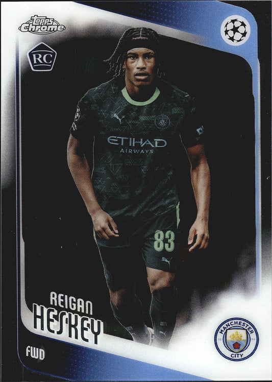 2025-26 Topps Chrome UEFA Club Competitions #142 Reigan Heskey RC – Manchester City – front