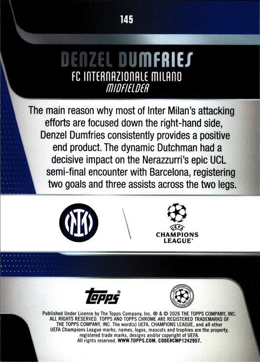 2025-26 Topps Chrome UEFA Club Competitions #145 Denzel Dumfries – Inter Milan – back