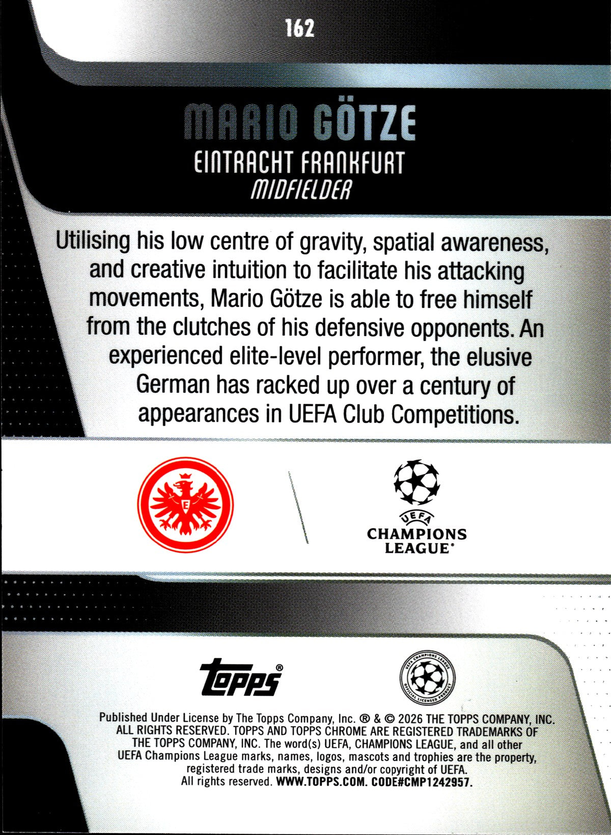 2025-26 Topps Chrome UEFA Club Competitions #162 Mario Götze – Eintracht Frankfurt – back