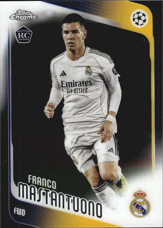 2025-26 Topps Chrome UEFA Club Competitions #172 Franco Mastantuono RC – Real Madrid – front