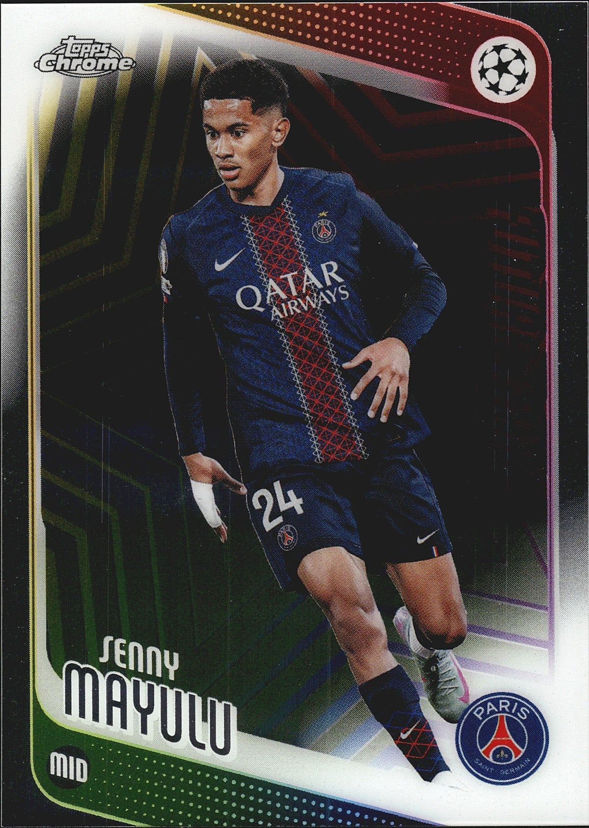 2025-26 Topps Chrome UEFA Club Competitions #22 Senny Mayulu – Paris Saint-Germain – Future Stars – front