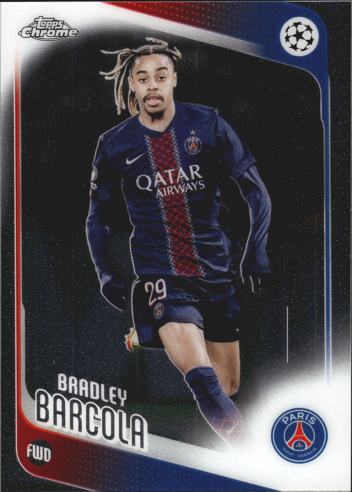 2025-26 Topps Chrome UEFA Club Competitions #63 Bradley Barcola – Paris Saint-Germain – front