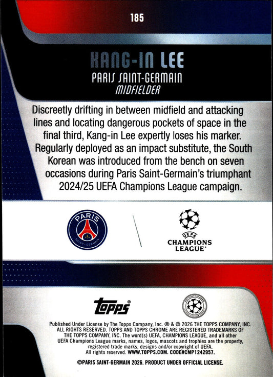 2025-26 Topps Chrome UEFA Club Competitions #185 Kang-In Lee – Paris Saint-Germain – back