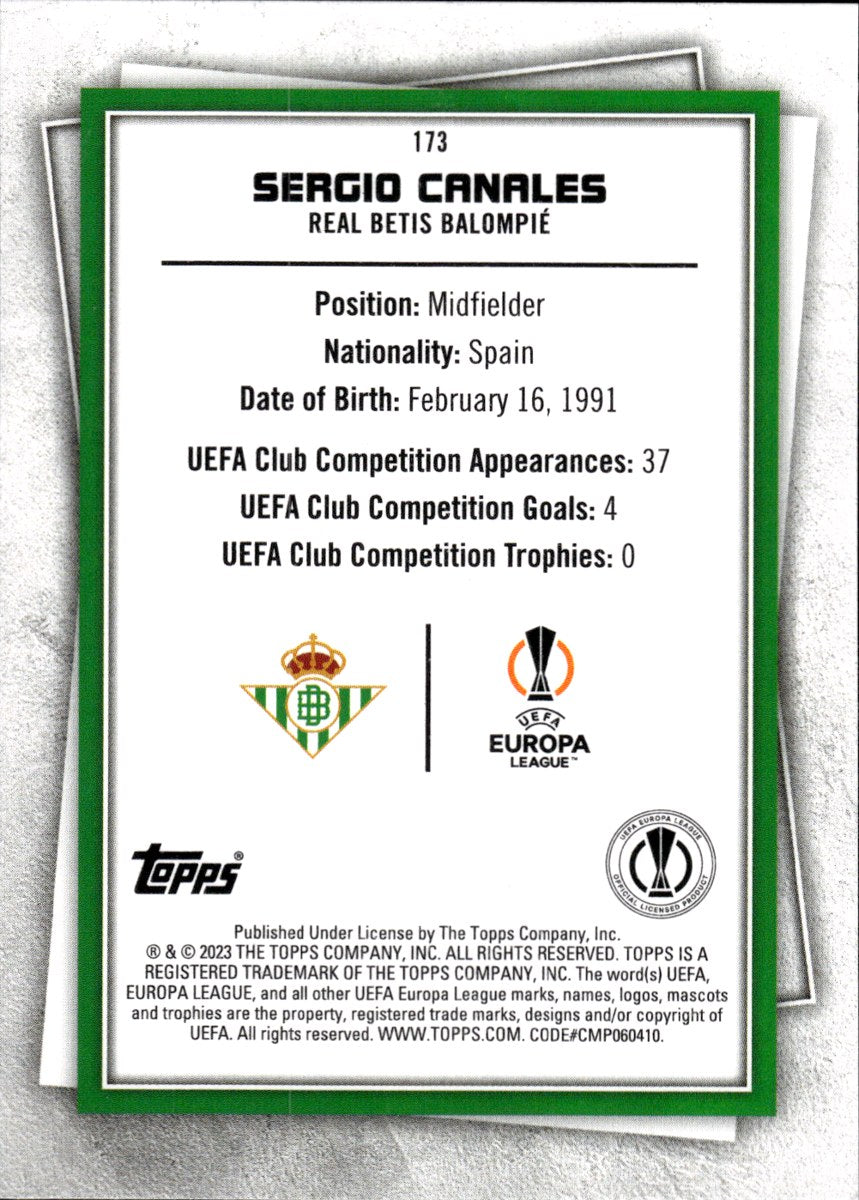 Sergio Canales – Real Betis · 2022-23 Topps UEFA Superstars #173 – back