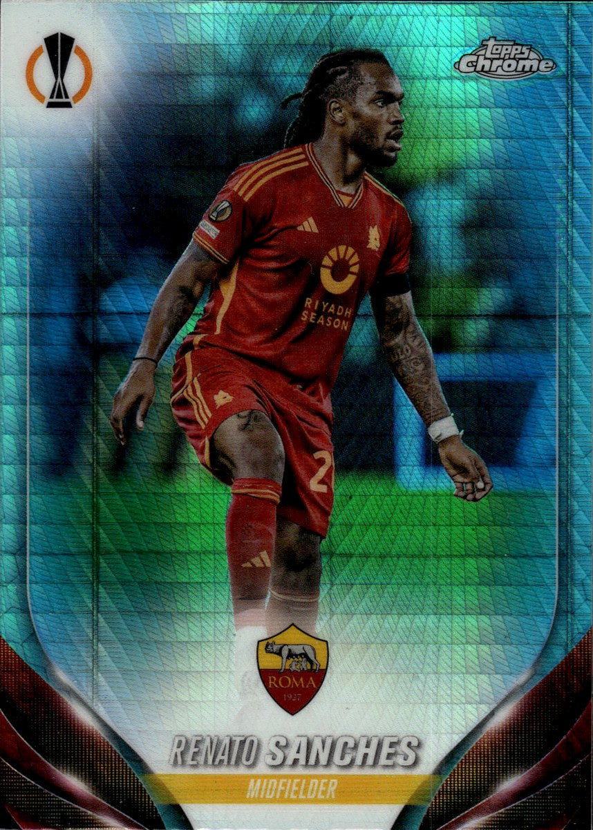 Renato Sanches – AS Roma · 2023-24 Topps Chrome UEFA Club Competitions #67 Aqua Prism Refractor – front
