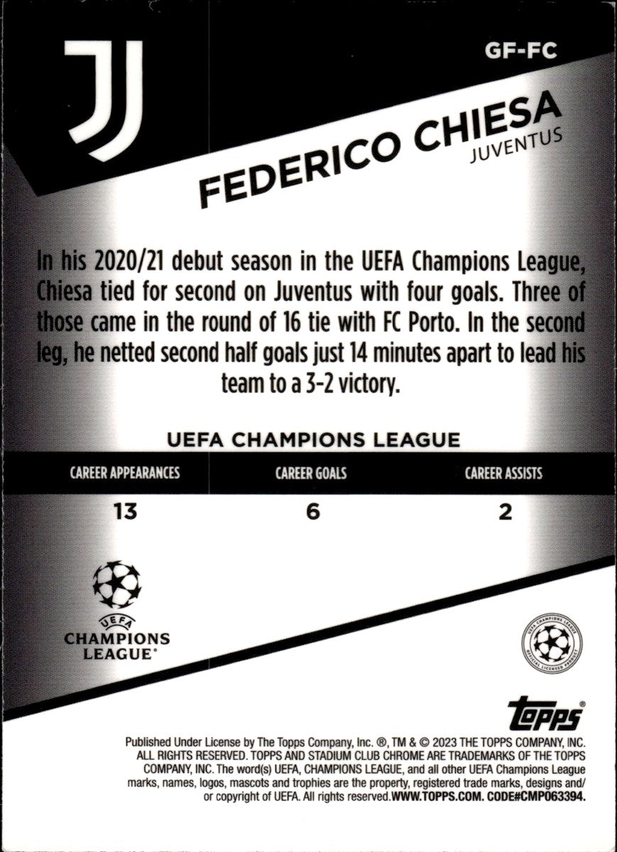 Federico Chiesa – Juventus · 2022-23 Topps Stadium Club Chrome UEFA Club Competitions #GF-FC Goal Force – back