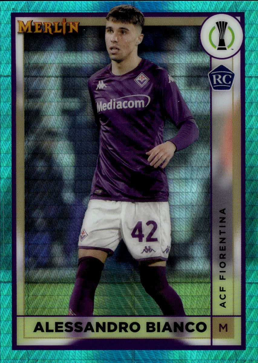 Alessandro Bianco – ACF Fiorentina · 2022-23 Topps Merlin Chrome UEFA Club Competitions #7 Aqua Prism Refractor RC – front