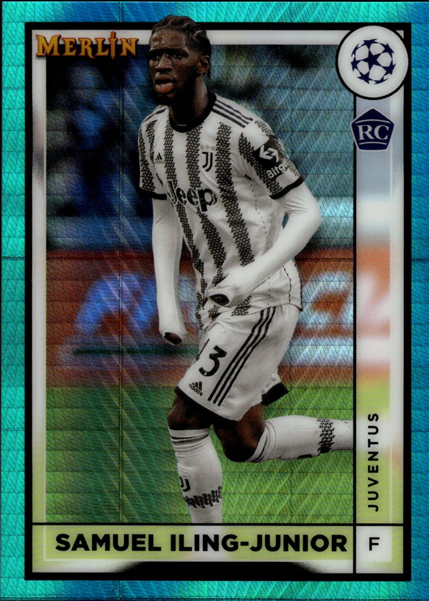 Samuel Iling-Junior – Juventus · 2022-23 Topps Merlin Chrome UEFA Club Competitions #83 Aqua Prism Refractor RC – front