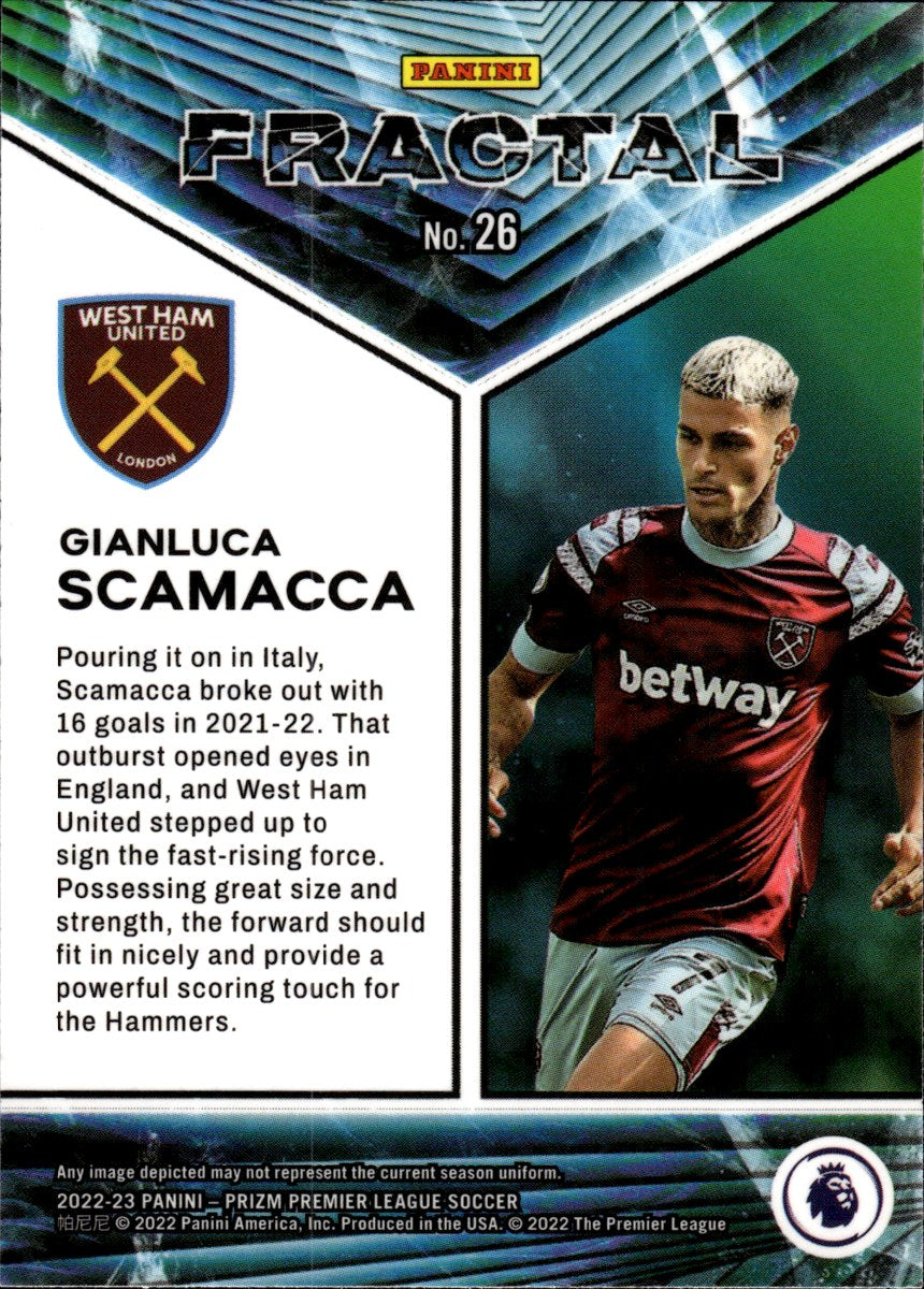 Gianluca Scamacca – West Ham United · 2022-23 Panini Prizm Premier League #26 Fractal – back