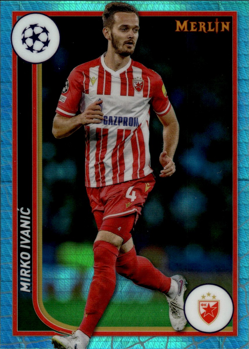 Mirko Ivanić – FK Crvena Zvezda · 2023-24 Topps Merlin Chrome UEFA Club Competitions #87 Aqua Refractor – front