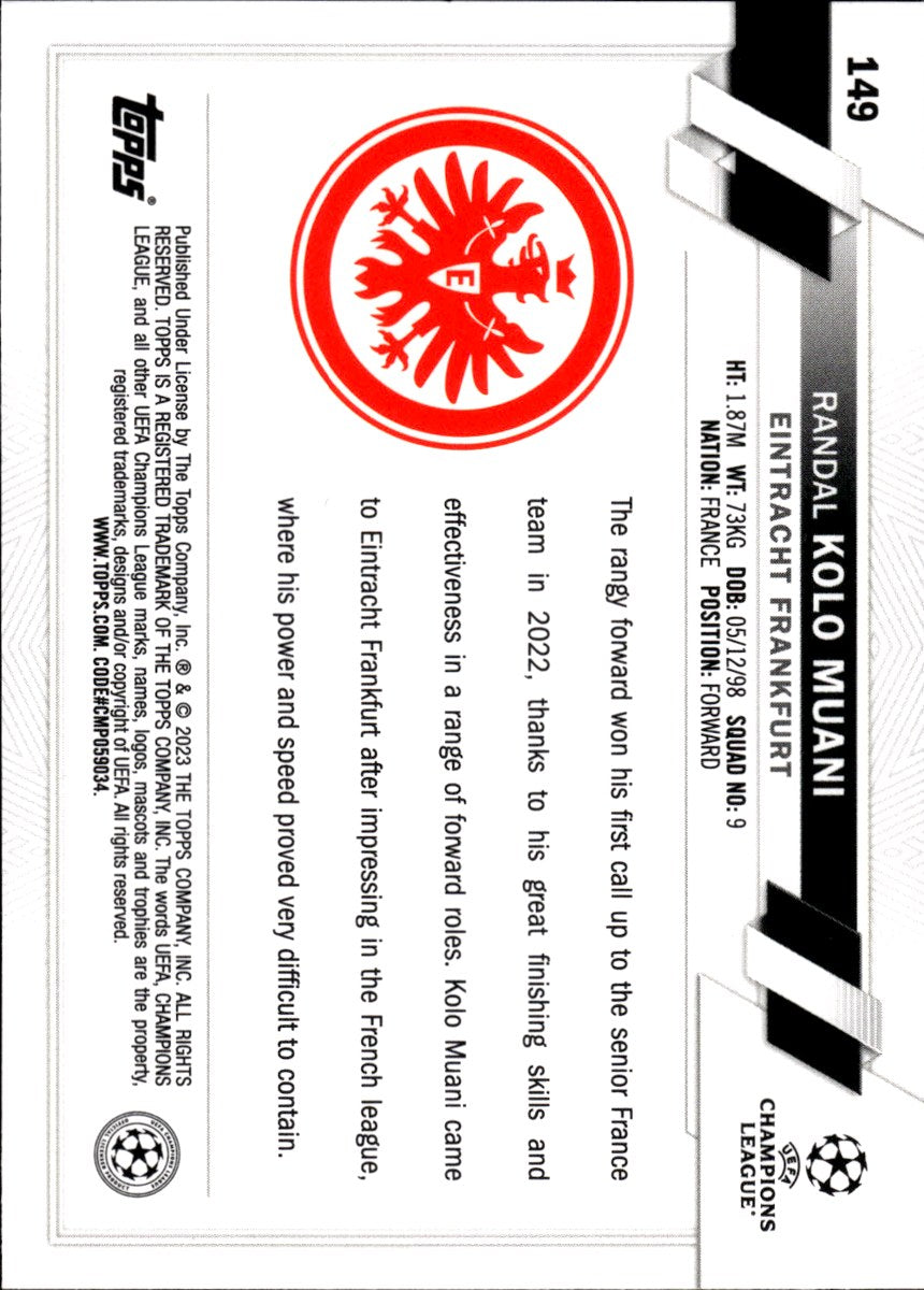Randal Kolo Muani – Eintracht Frankfurt · 2022-23 Topps UEFA Club Competitions #149 RC – back