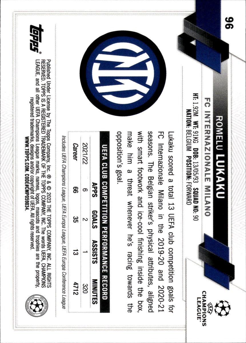 Romelu Lukaku – Inter · 2022-23 Topps UEFA Club Competitions #96 – back