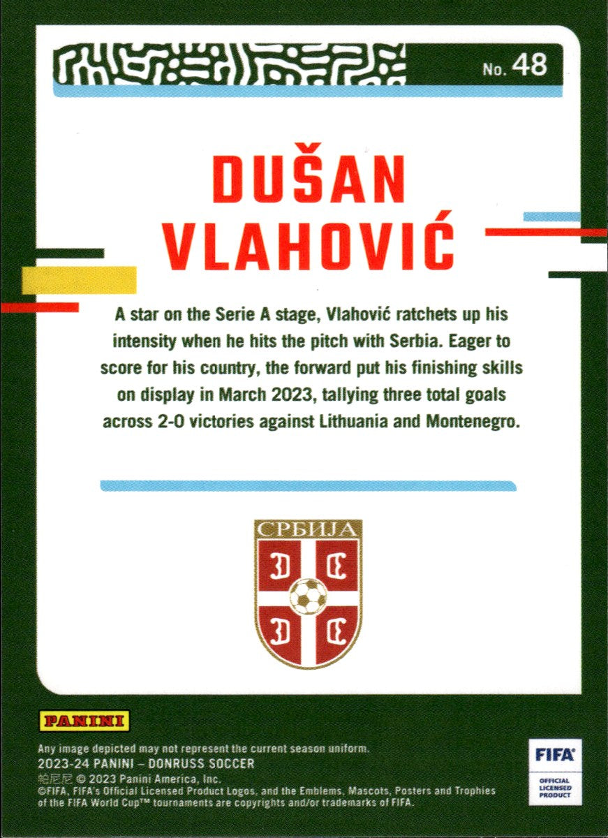 Dušan Vlahović – Serbia · 2023-24 Panini Donruss Soccer #48 Silver Parallel – back