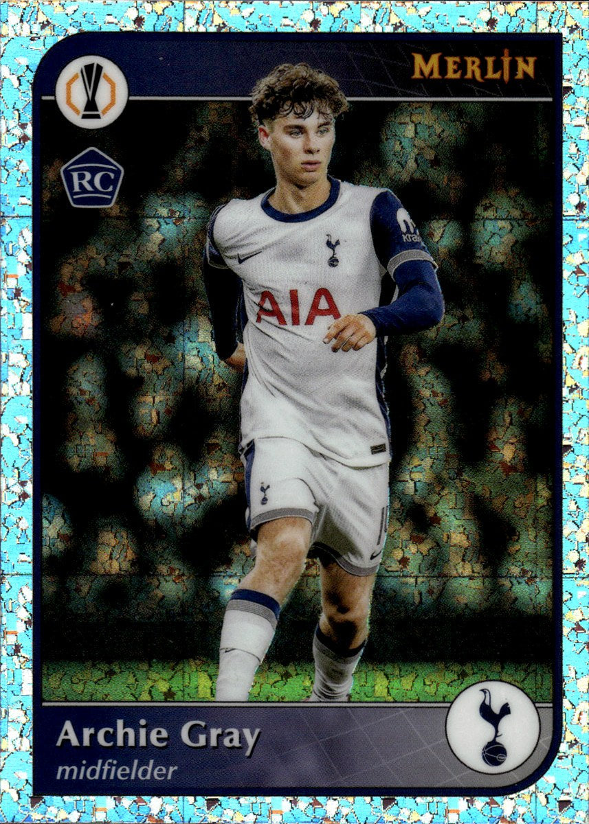 Archie Gray – Tottenham Hotspur · 2024-25 Topps Merlin Collection UEFA Club Competitions #65 Speckle Refractor RC – front