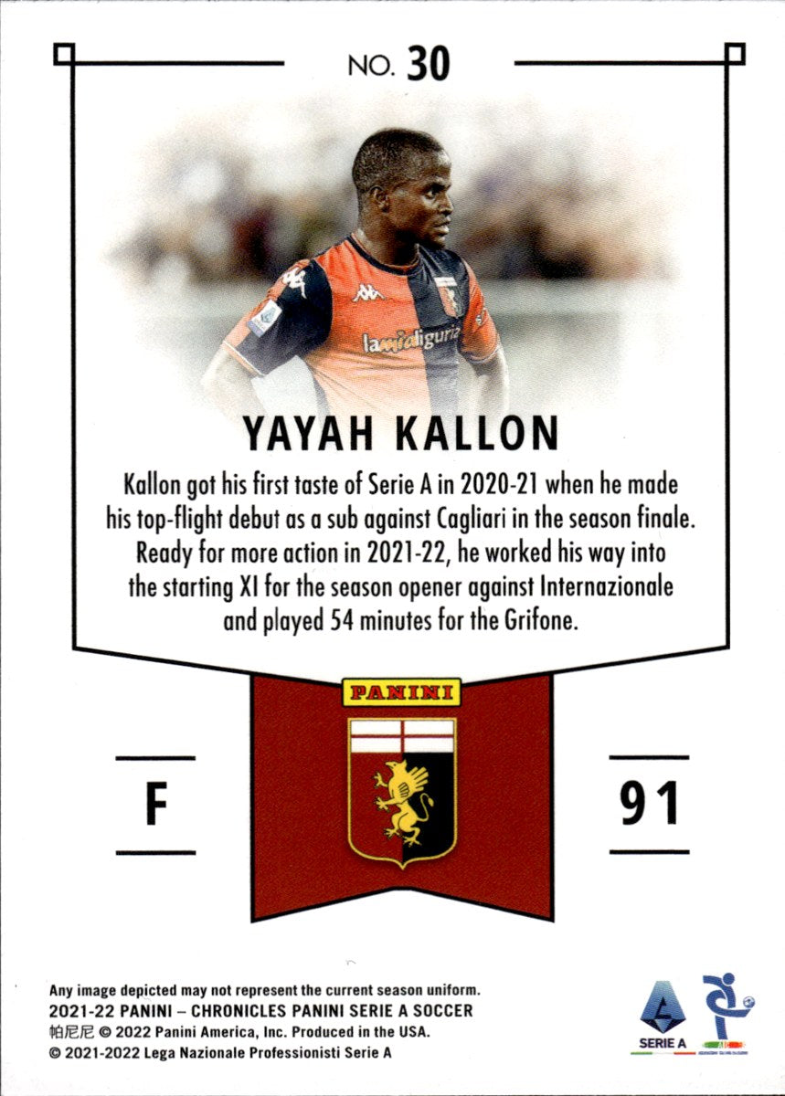 Yayah Kallon – Genoa CFC · 2021-22 Panini Chronicles Serie A #30 Astro Parallel RC – back