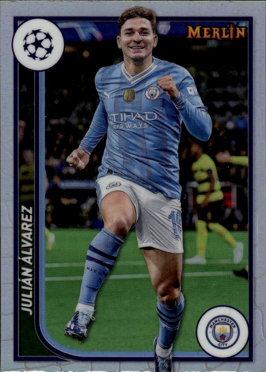 Julián Álvarez – Manchester City · 2023-24 Topps Merlin Chrome UEFA Club Competitions #76 Refractor – front