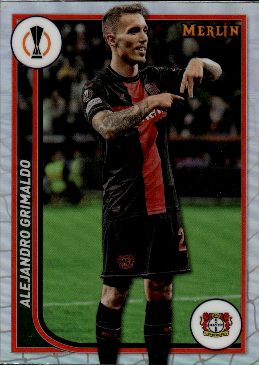 Alejandro Grimaldo – Bayer 04 Leverkusen · 2023-24 Topps Merlin Chrome UEFA Club Competitions #145 Refractor – front