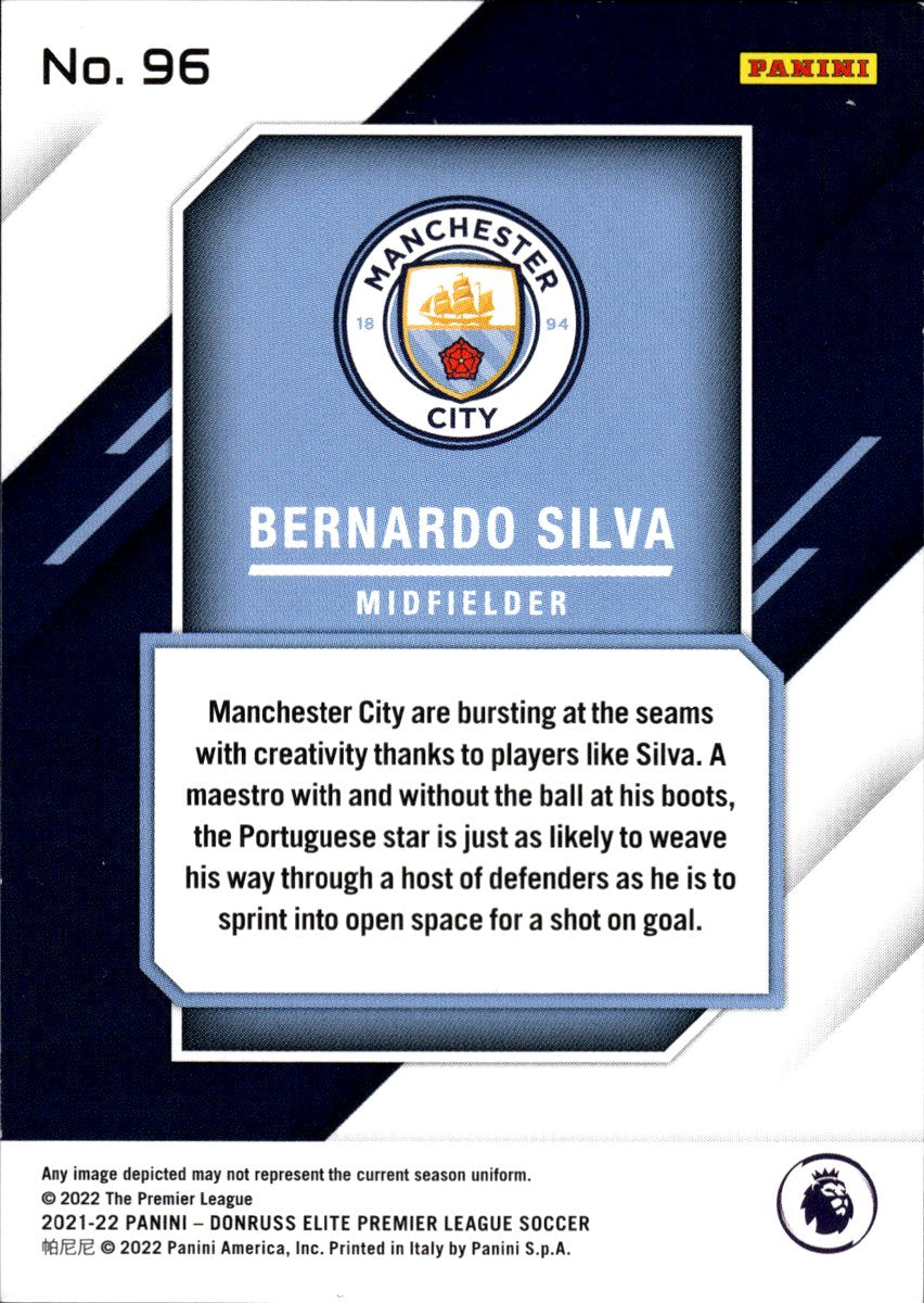 Bernardo Silva – Manchester City · 2021-22 Panini Donruss Elite Premier League #96 – back