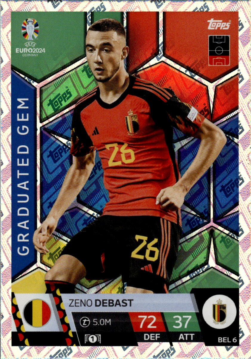 Zeno Debast – Belgium · 2024 Topps Match Attax UEFA Euro 2024 #BEL6 Graduated Gem – front