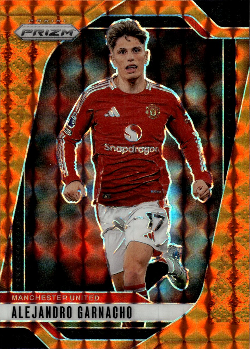 Alejandro Garnacho – Manchester United · 2024-25 Panini Prizm Premier League #132 Orange Mojo Prizm – front
